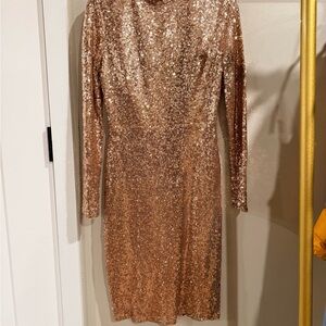 Glamorous Long Sleeve Sequin Dress in Rose Gold